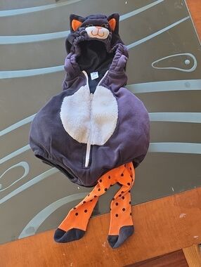 Carter's Plush Black Cat Hooded Costume with Orange Polka Dot Tights